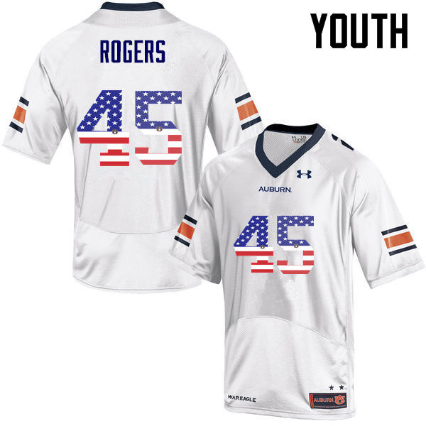 Auburn Tigers Youth Jacob Rogers #45 White Under Armour Stitched College USA Flag Fashion NCAA Authentic Football Jersey QCR6274MK